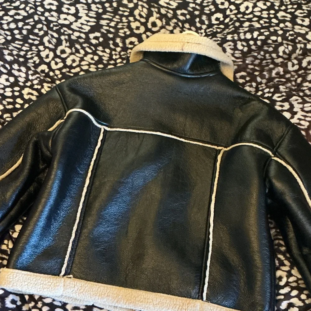 Shearling Lined Black and Cream Women's Jacket - Picture 2 of 6